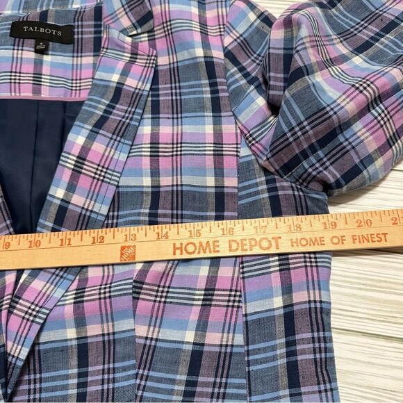 TALBOTS LINEN COTTON PURPLE BLUE PLAID LONG SLEEVE‎ SINGLE BUTTON BLAZER 6 - Picture 5 of 10